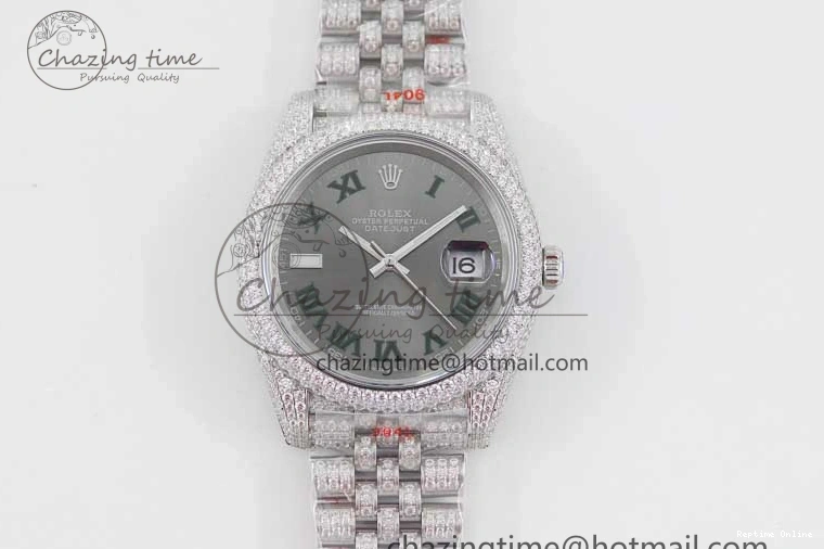 0224 Refined Datejust 41 SS Full Diamonds TWF 1:1 Best Edition Gray Roman Markers Dial on Jubilee Bracelet A 2389
